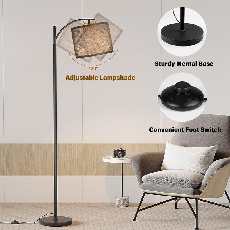 SUNMORY Arc Floor Lamp, Modern Floor Lamp with 12W 3 Color Temperatures Bulb, Metal Standing Lamps with Black Adjustable Hanging Lampshade, Tall Floor Lamps for Living Room, Bedroom, Office - Image 4